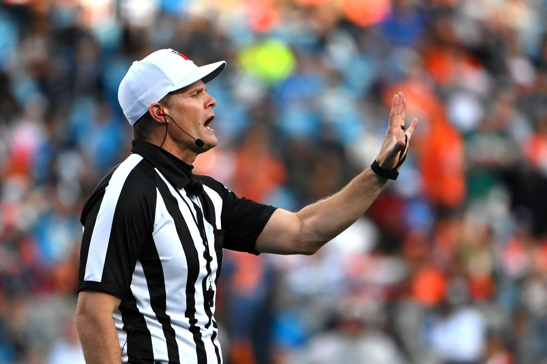 Official Clay Martin on the field in the fourth quarter at Bank of America Stadium.