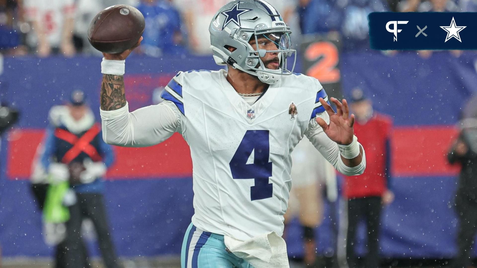 Dallas Cowboys quarterback Dak Prescott (4) throws the ball during the first quarter against the New York Giants at MetLife Stadium.