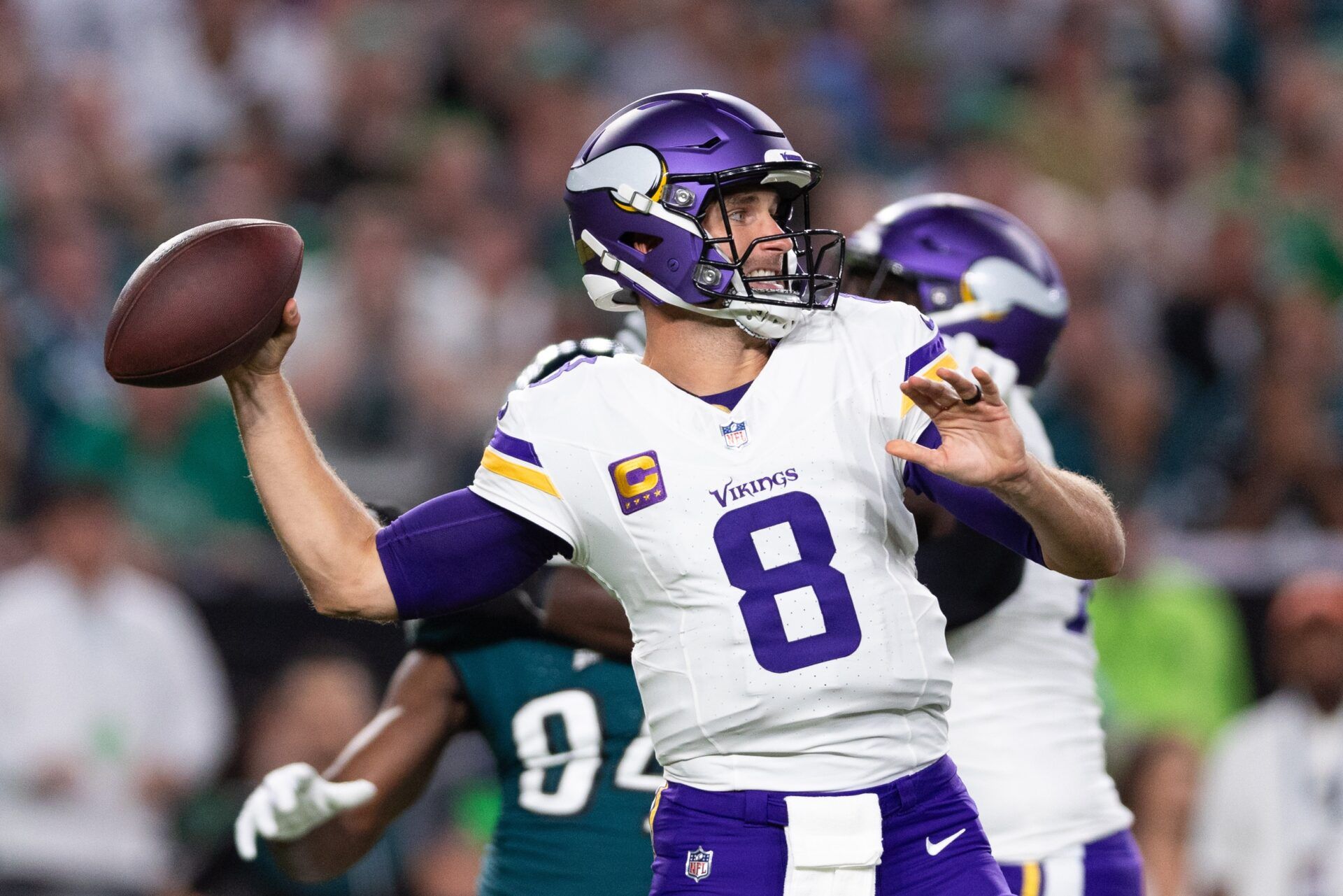 Minnesota Vikings QB Kirk Cousins (8) throws a pass against the Philadelphia Eagles.