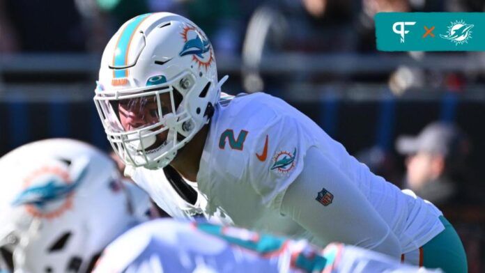 Miami Dolphins linebacker Bradley Chubb (2) warms up before a game against the Chicago Bears at Soldier Field.