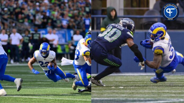 Los Angeles Rams running backs Kyren Williams and Cam Akers in action against the Seattle Seahawks.