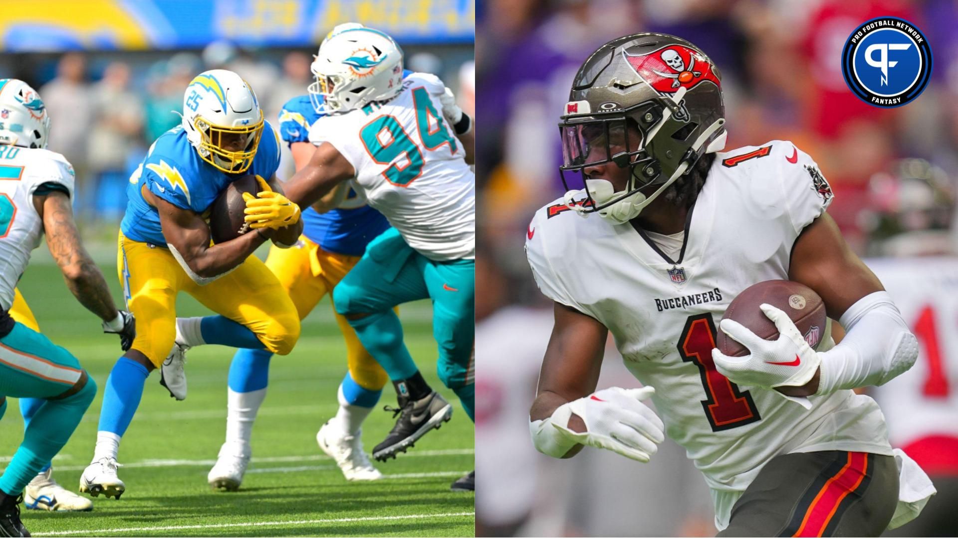 Are you deciding between starting Joshua Kelley or Rachaad White this week for fantasy football? Which RB should you start?