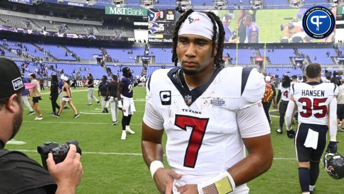 Houston Texans quarterback C.J. Stroud (7) leaves the field after the game against the Baltimore Ravens at M&T Bank Stadium.