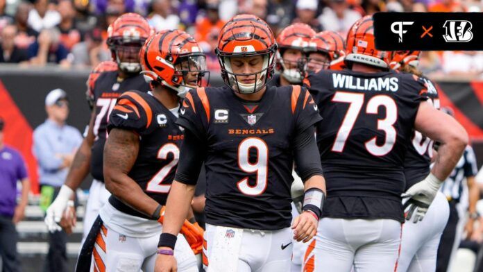 Joe Burrow looks down after not completing a pass in the 4th quarter against the Baltimore Ravens at Paycor Stadium Sunday, September 17, 2023.