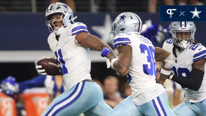 Micah Parsons (11) runs with the football after recovering a fumble in the third quarter against the New York Jets at AT&T Stadium. Dallas Cowboys linebacker Micah Parsons (11) was ruled down by contact on the play.