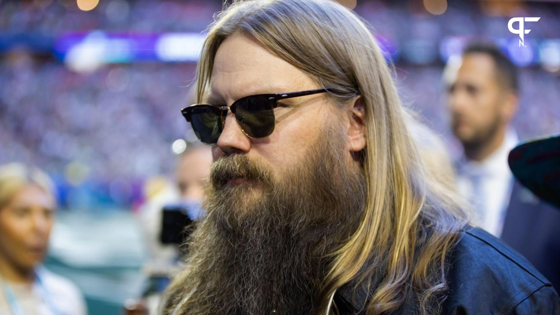 Chris Stapleton after singing the national anthem before Super Bowl LVII between the Kansas City Chiefs and the Philadelphia Eagles at State Farm Stadium.