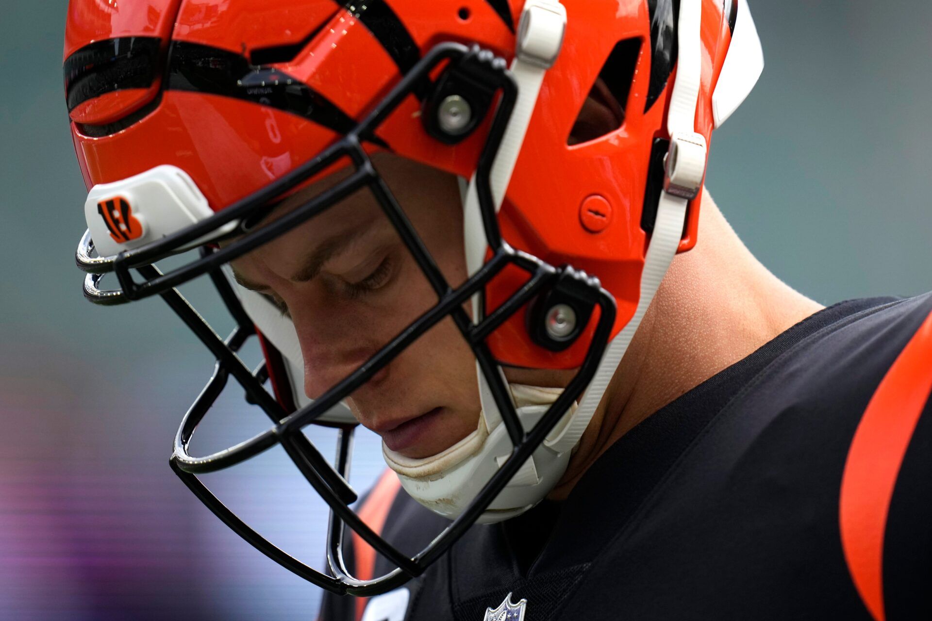 Joe Burrow (9) takes the field for warm ups prior to a Week 2 NFL football game between the Baltimore Ravens and the Cincinnati Bengals.