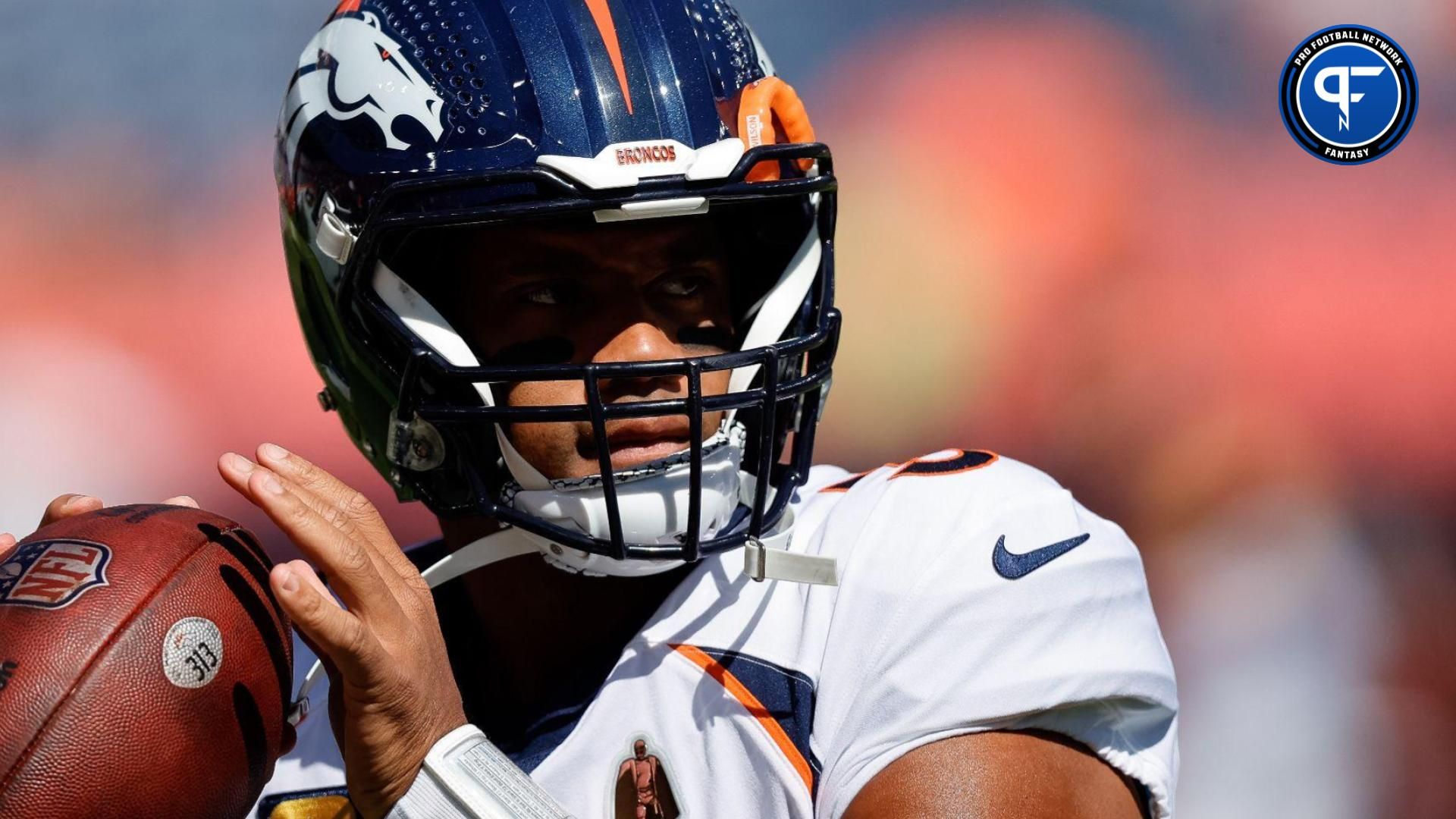 Sep 17, 2023; Denver, Colorado, USA; Denver Broncos quarterback Russell Wilson (3) before the game against the Washington Commanders at Empower Field at Mile High.