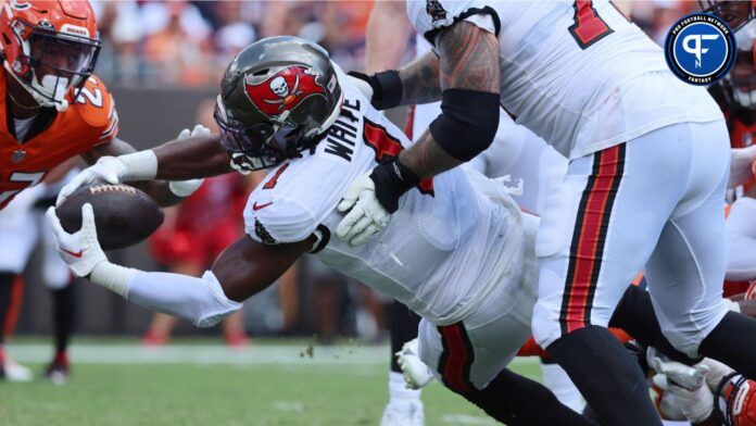 Rachaad White (1) scores a touchdown against the Chicago Bears during the second quarter at Raymond James Stadium.