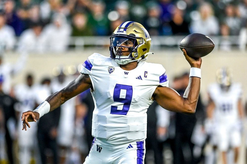 Michael Penix Jr. throws a pass against Michigan State during the third quarter on Saturday, Sept. 16, 2023, at Spartan Stadium in East Lansing.