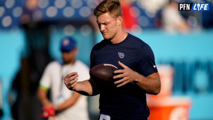 Tennessee Titans quarterback Will Levis (8) warms up as the team gets ready to face the New England Patriots at Nissan Stadium in Nashville, Tenn., Friday, Aug. 25, 2023.