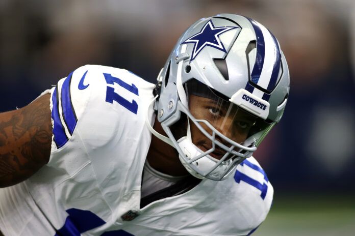 Sep 17, 2023; Arlington, Texas, USA; Dallas Cowboys linebacker Micah Parsons (11) stretches on the field before the game against the New York Jets at AT&T Stadium. Mandatory Credit: Tim Heitman-USA TODAY Sports