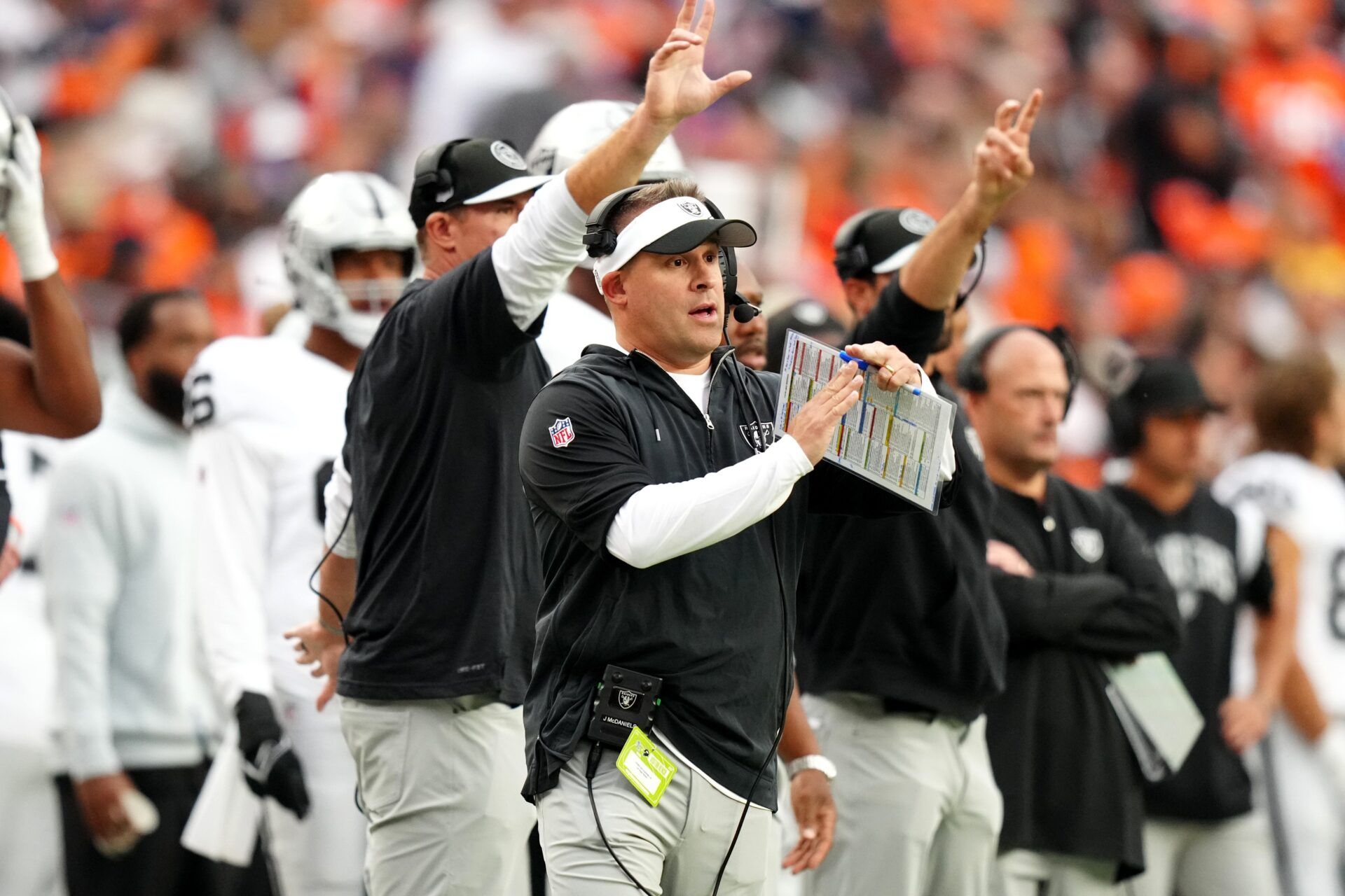 Las Vegas Raiders Head Coach Josh McDaniels during game vs. Denver Broncos.