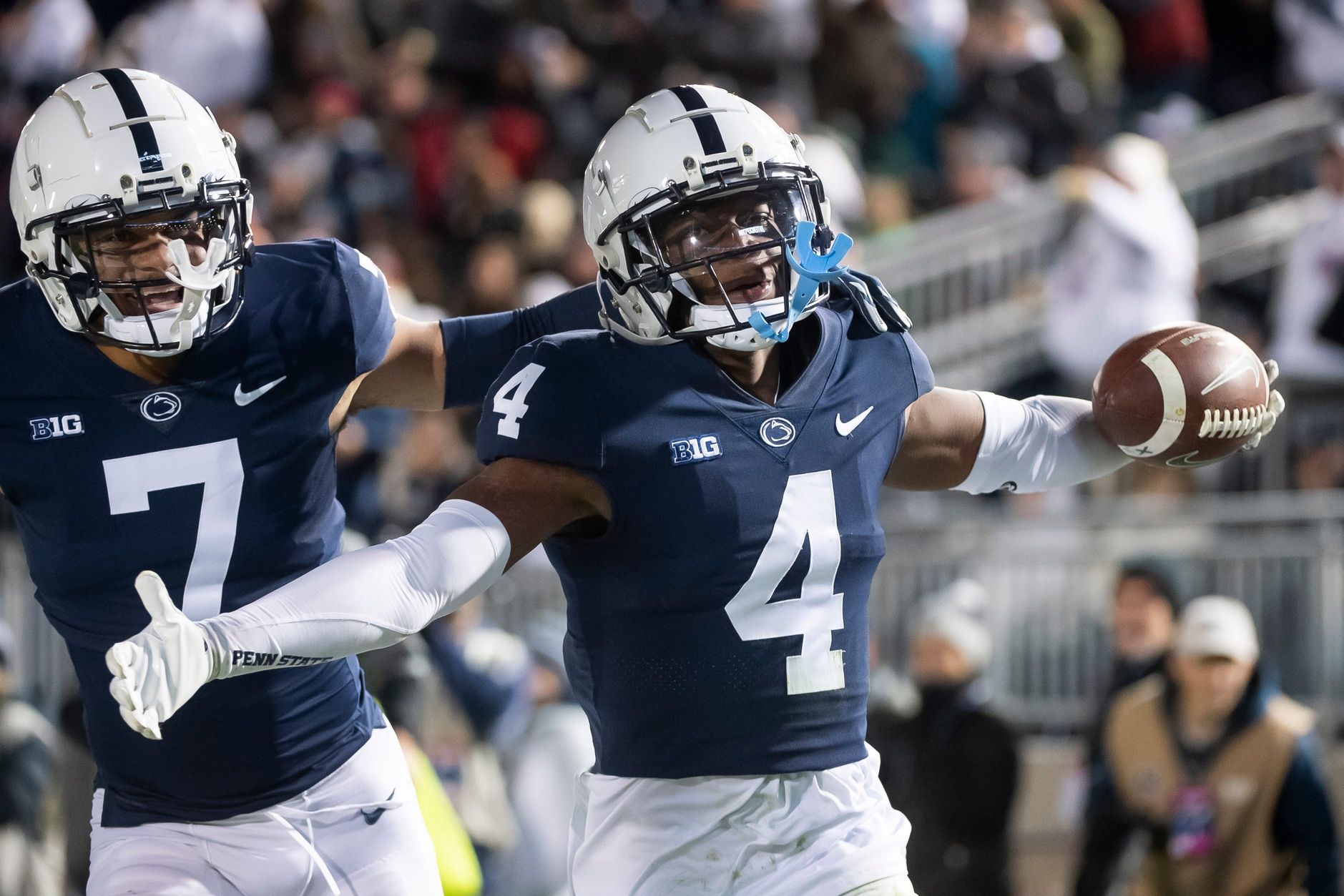 Penn State CB Kalen King (4) celebrates after intercepting a pass.