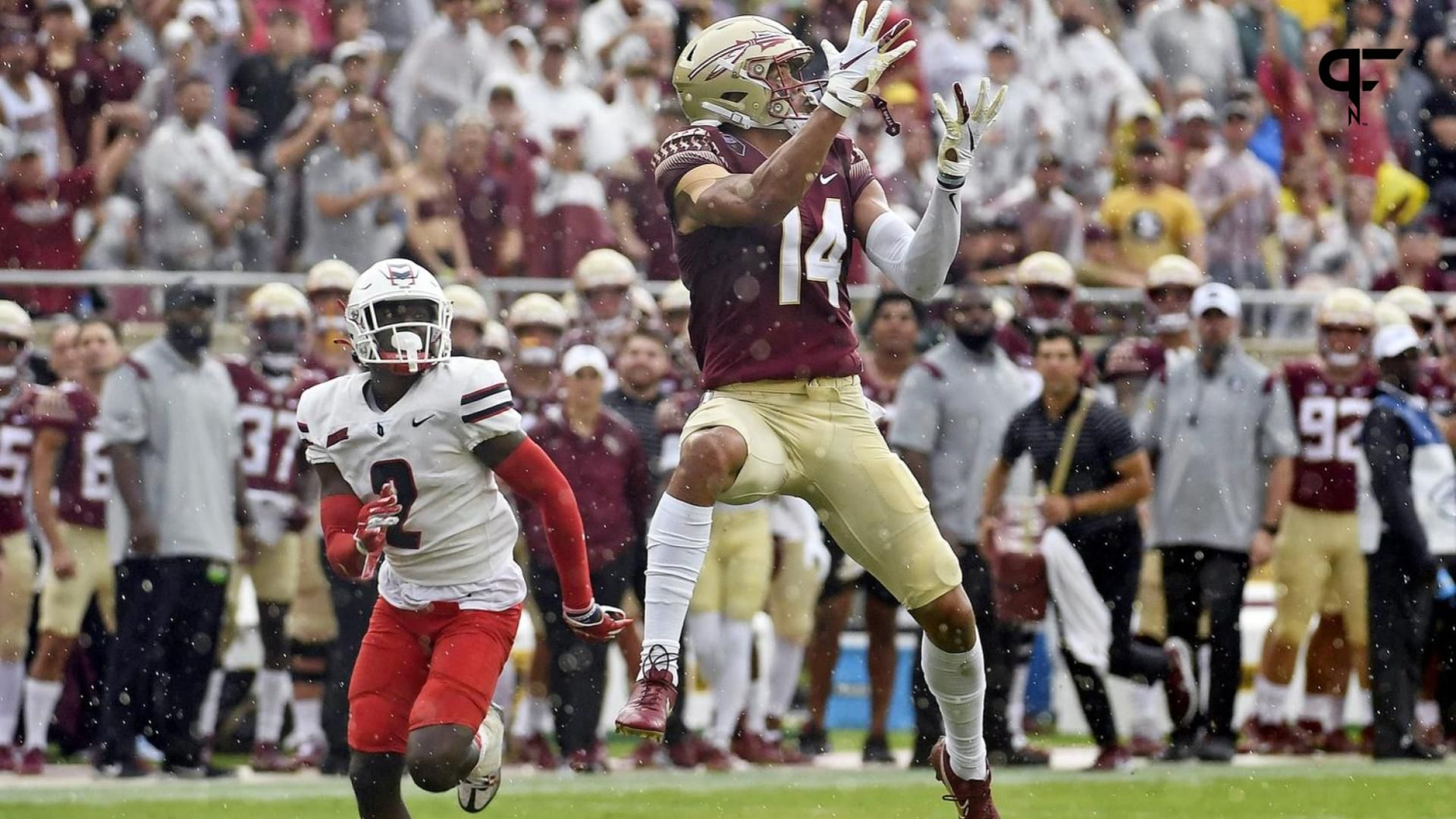 Florida State receiver Johnny Wilson elevated to make a catch agains t Duquesne.