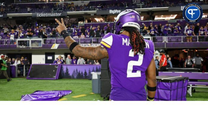 Jan 15, 2023; Minneapolis, Minnesota, USA; Minnesota Vikings running back Alexander Mattison (2) reacts after losing a wild card game against the New York Giants at U.S. Bank Stadium.