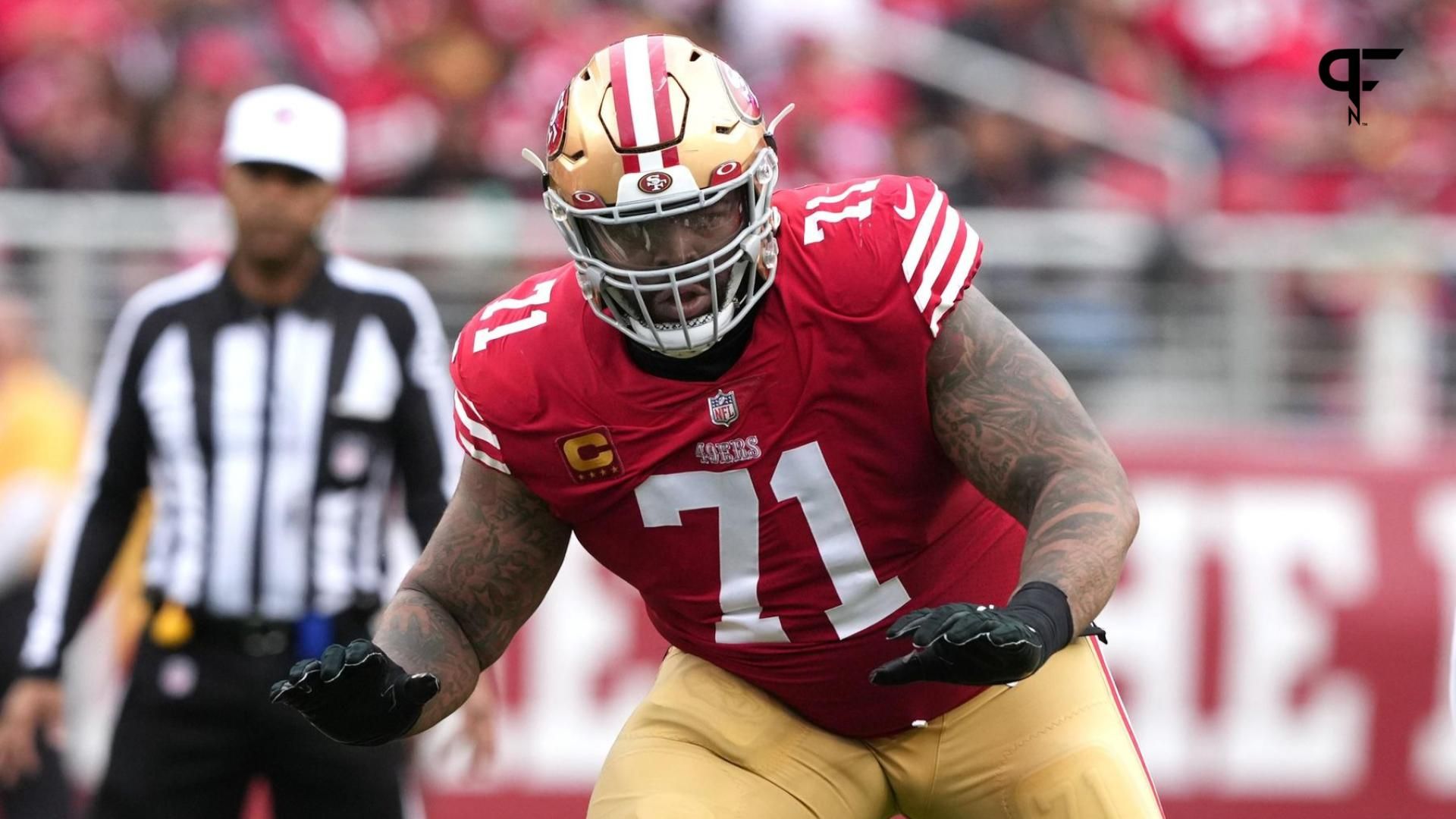 San Francisco 49ers offensive tackle Trent Williams (71) blocks against the Arizona Cardinals during the second quarter at Levi's Stadium.