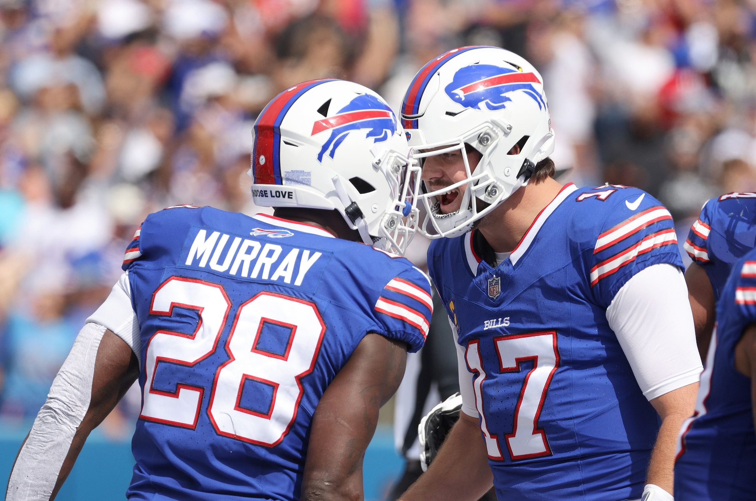 Josh Allen congratulates Latavious Murray after his touchdown.