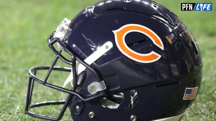 A Chicago Bears helmet is seen on the field before the Bears play the Pittsburgh Steelers at Heinz Field