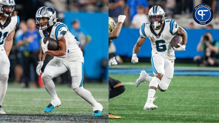 Carolina Panthers running back Miles Sanders (6) runs the ball against the New Orleans Saints during the second half at Bank of America Stadium.