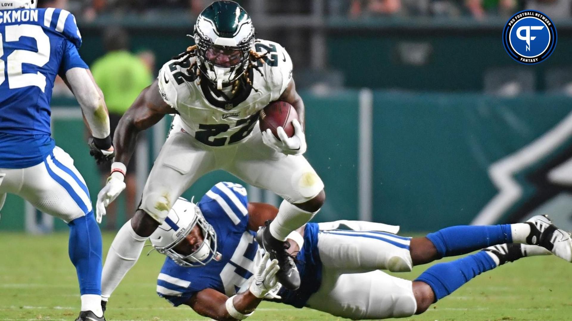 Philadelphia Eagles RB Trey Sermon (22) rushes the ball against the Indianapolis Colts.