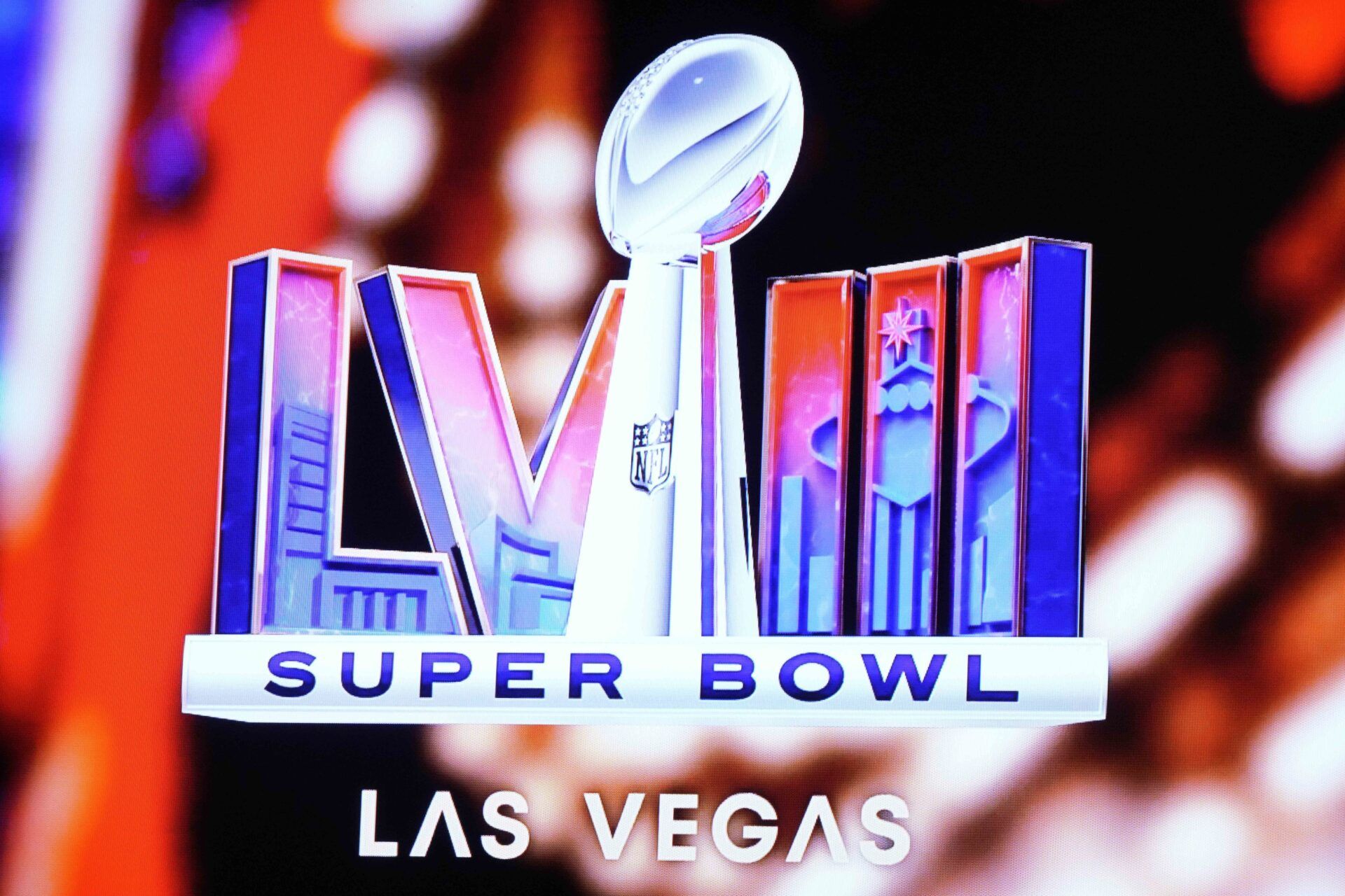 The logo for Super Bowl LVIII in Las Vegas at Allegiant Stadium.