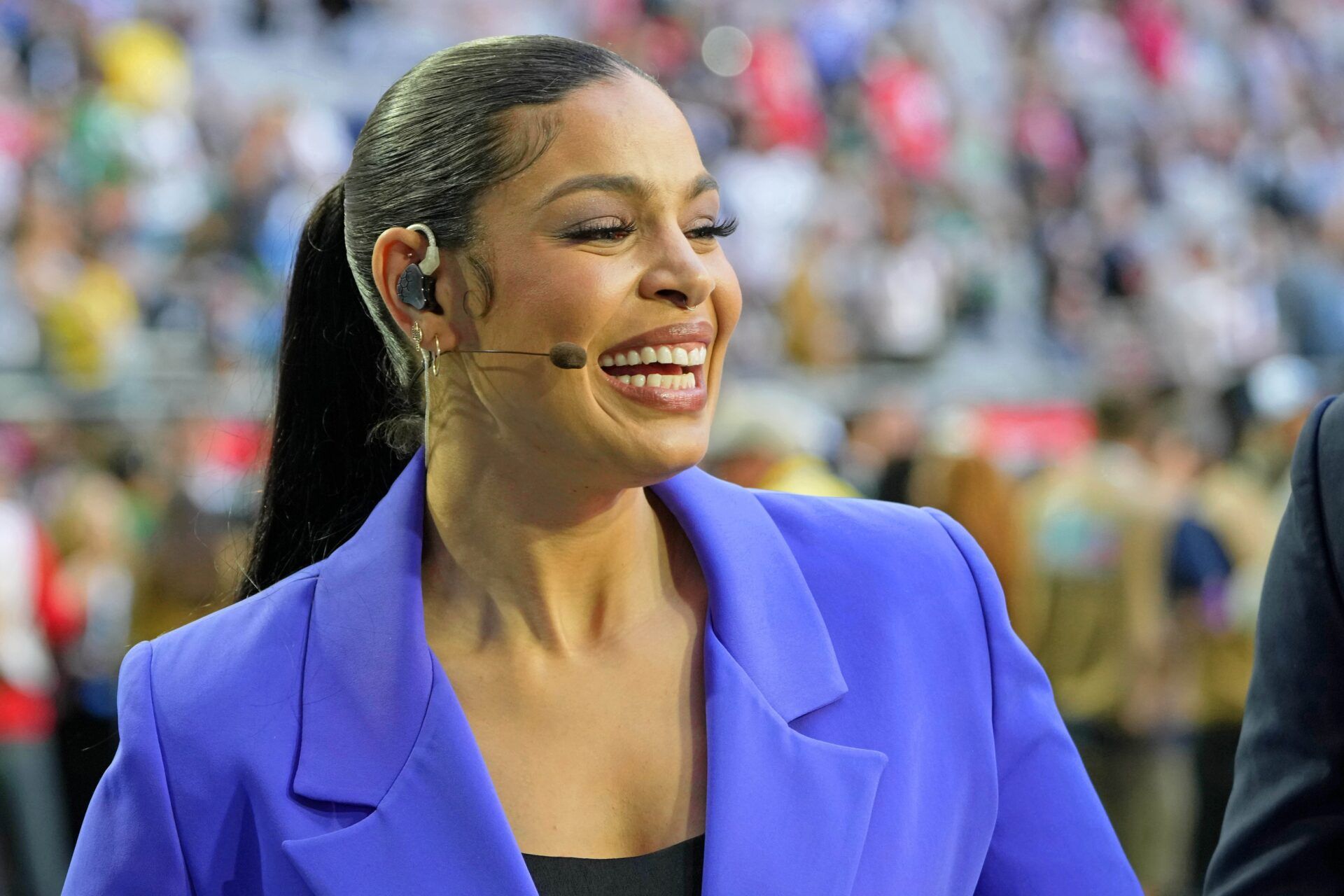 Recording artist Jordin Sparks on the sideline before Super Bowl LVII at State Farm Stadium.