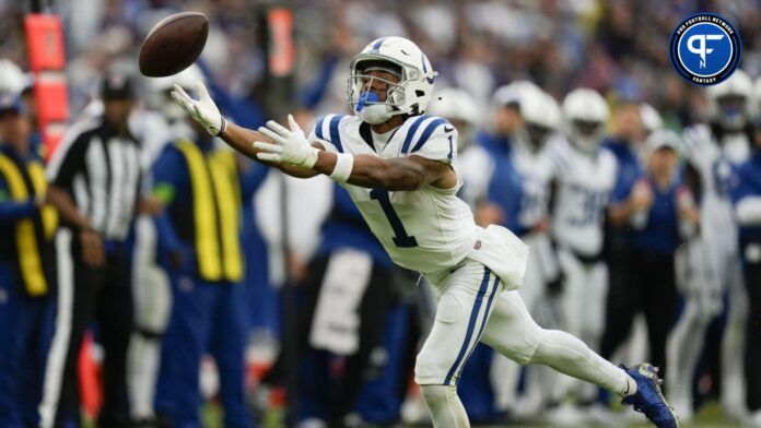 Josh Downs (1) reaches out for a pass in the second half against the Baltimore Ravens at M&T Bank Stadium.