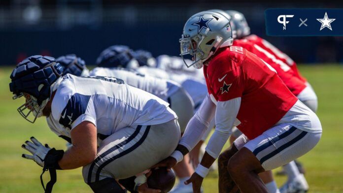 Dallas Cowboys center Tyler Biadasz snaps the ball to quarterback Dak Prescott during practice.