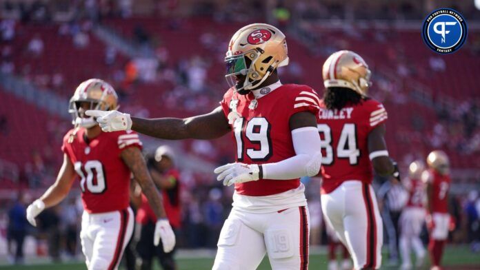 Deebo Samuel (19) stands on the field before the start of the game against the New York Giants at Levi's Stadium.