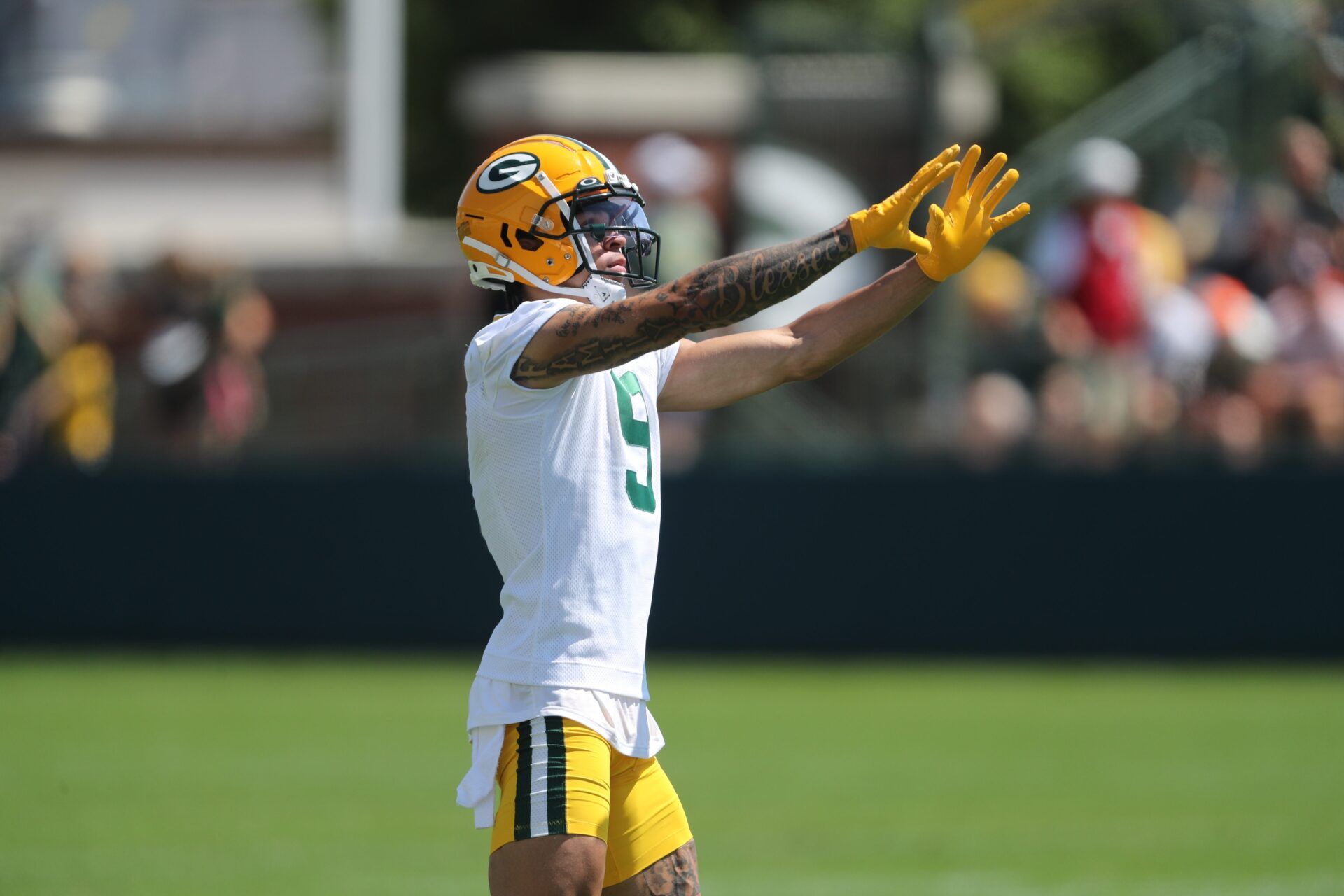 Christian Watson (9) at Ray Nitschke Field.