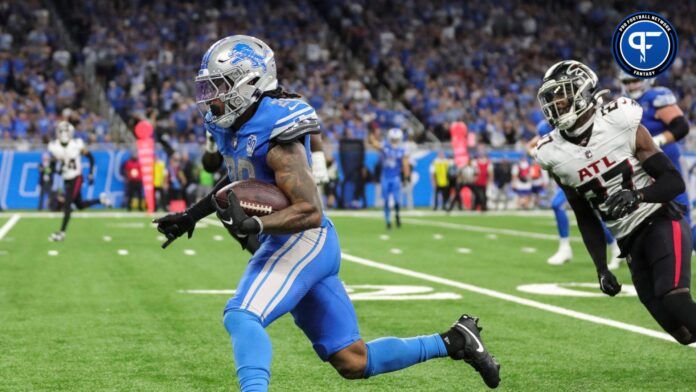 Detroit Lions running back Jahmyr Gibbs (26) runs against Atlanta Falcons during the second half at Ford Field in Detroit on Sunday, Sept. 24, 2023.