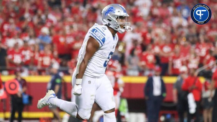 David Montgomery celebrates a touchdown against the Chiefs during the second half of the Lions' 21-20 win.