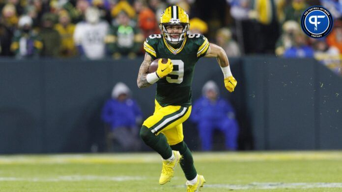 Green Bay Packers wide receiver Christian Watson (9) during the game against the Detroit Lions at Lambeau Field.