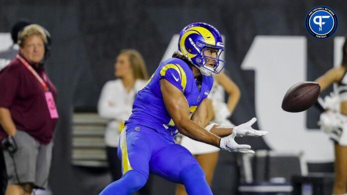 Los Angeles Rams WR Puka Nacua catches pass from QB Matthew Stafford.