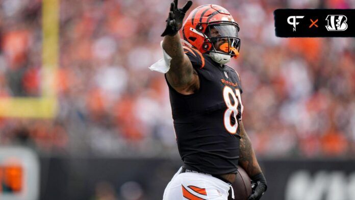 Cincinnati Bengals tight end Irv Smith Jr. (81) reacts after completing a catch in the third quarter at Paycor Stadium.