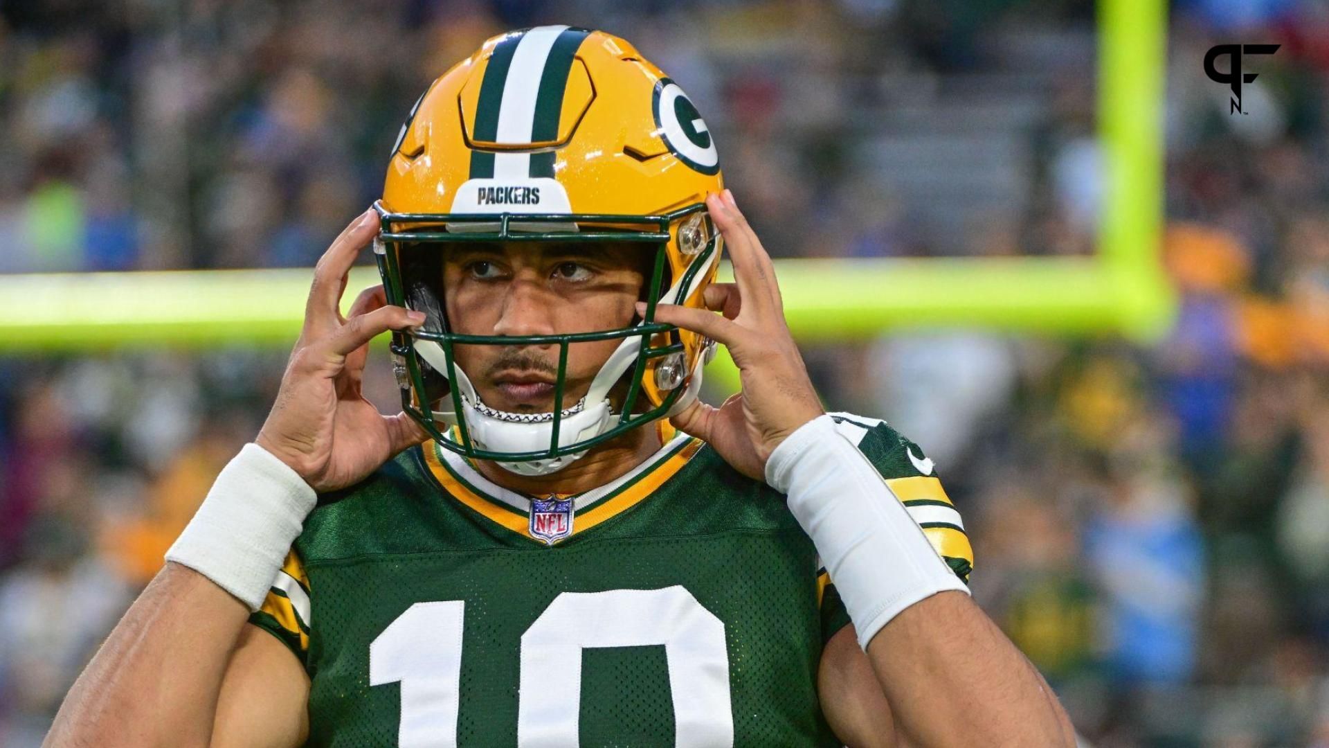 Green Bay Packers quarterback Jordan Love (10) before playing against the Detroit Lions at Lambeau Field.