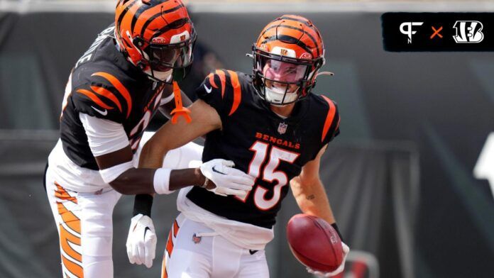 Charlie Jones (15) celebrates in the second quarter of a Week 2 NFL football game.