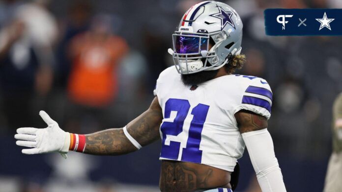 Ezekiel Elliott (21) prior to the game against the Denver Broncos at AT&T Stadium.