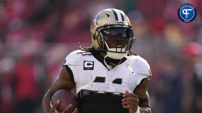 November 27, 2022; Santa Clara, California, USA; New Orleans Saints running back Alvin Kamara (41) warms up before the game against the San Francisco 49ers at Levi's Stadium.