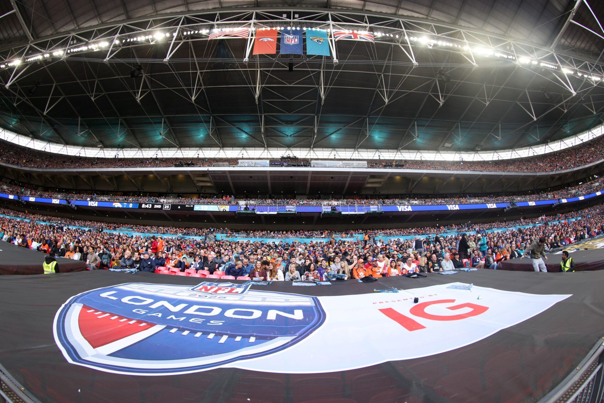 A general view of the stadium in a game between the Jacksonville Jaguars and Denver Broncos during an NFL International Series game at Wembley Stadium.