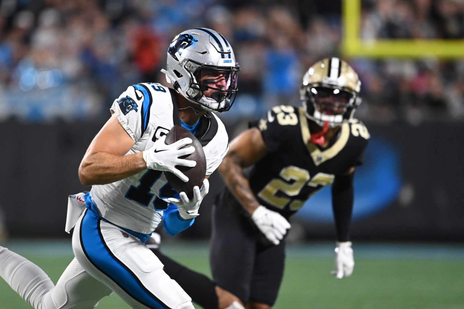 Carolina Panthers WR Adam Thielen (19) catches a pass against the New Orleans Saints.