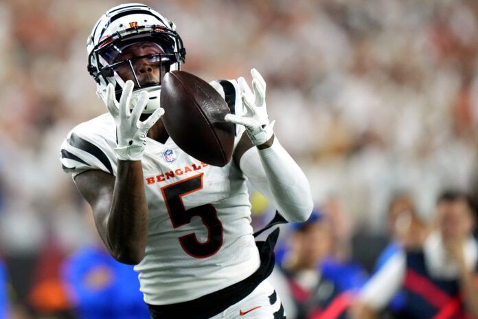 Cincinnati Bengals WR Tee Higgins (5) catches a pass.