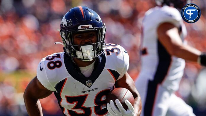 Denver Broncos RB Jaleel McLaughlin (38) runs the ball.