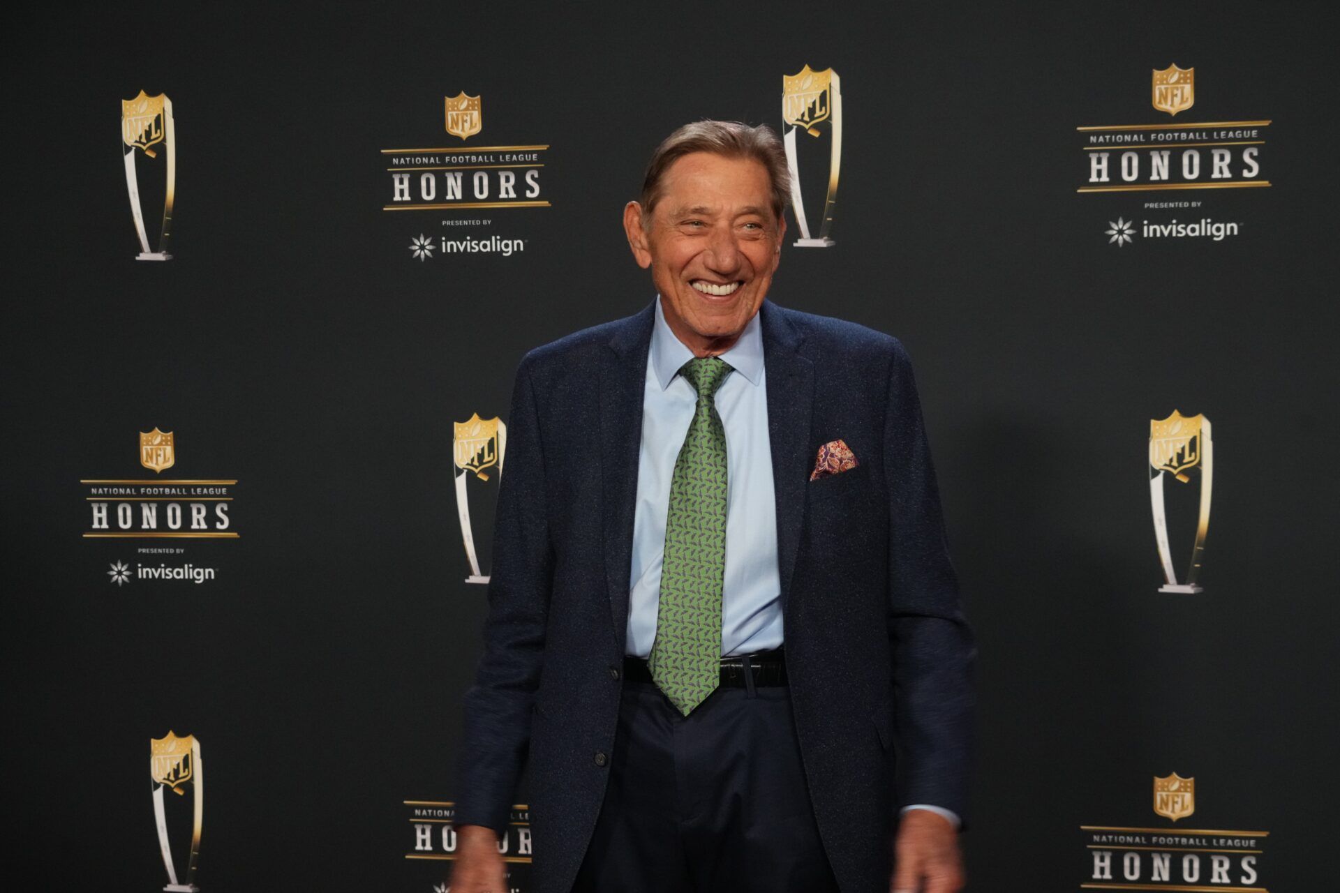 Joe Namath poses for a photo on the red carpet before the NFL Honors award show at Symphony Hall.