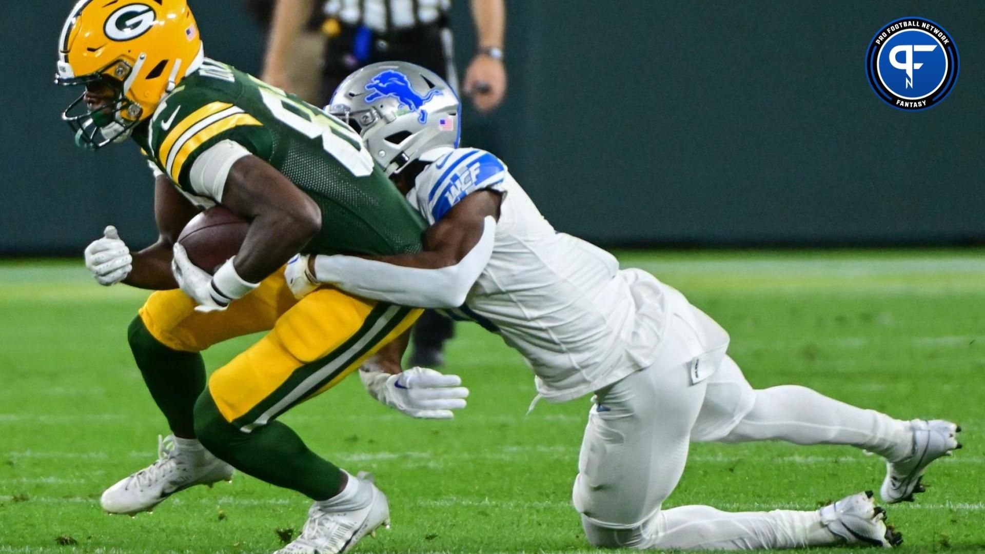 Detroit Lions safety Ifeatu Melifonwu (6) makes a tackle against Green Bay.