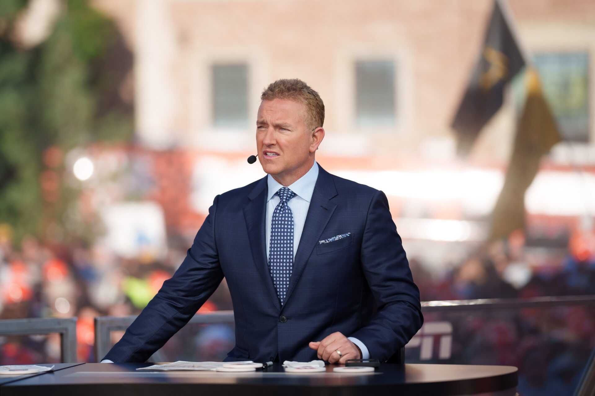 Sports broadcast journalist Kirk Herbstreit on the ESPN College GameDay set.