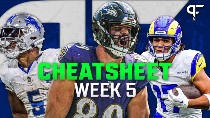 Week 5 Fantasy Football Cheat Sheet: Analysis for Every Player in Every Game