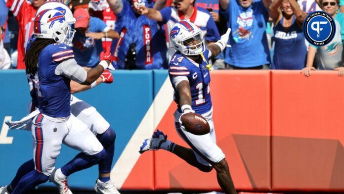 Buffalo Bills WR Stefon Diggs celebrates after TD reception vs. the Miami Dolphins.