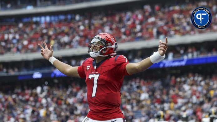 Houston Texans QB C.J. Stroud celebrates after TD vs. the Pittsburgh Steelers.